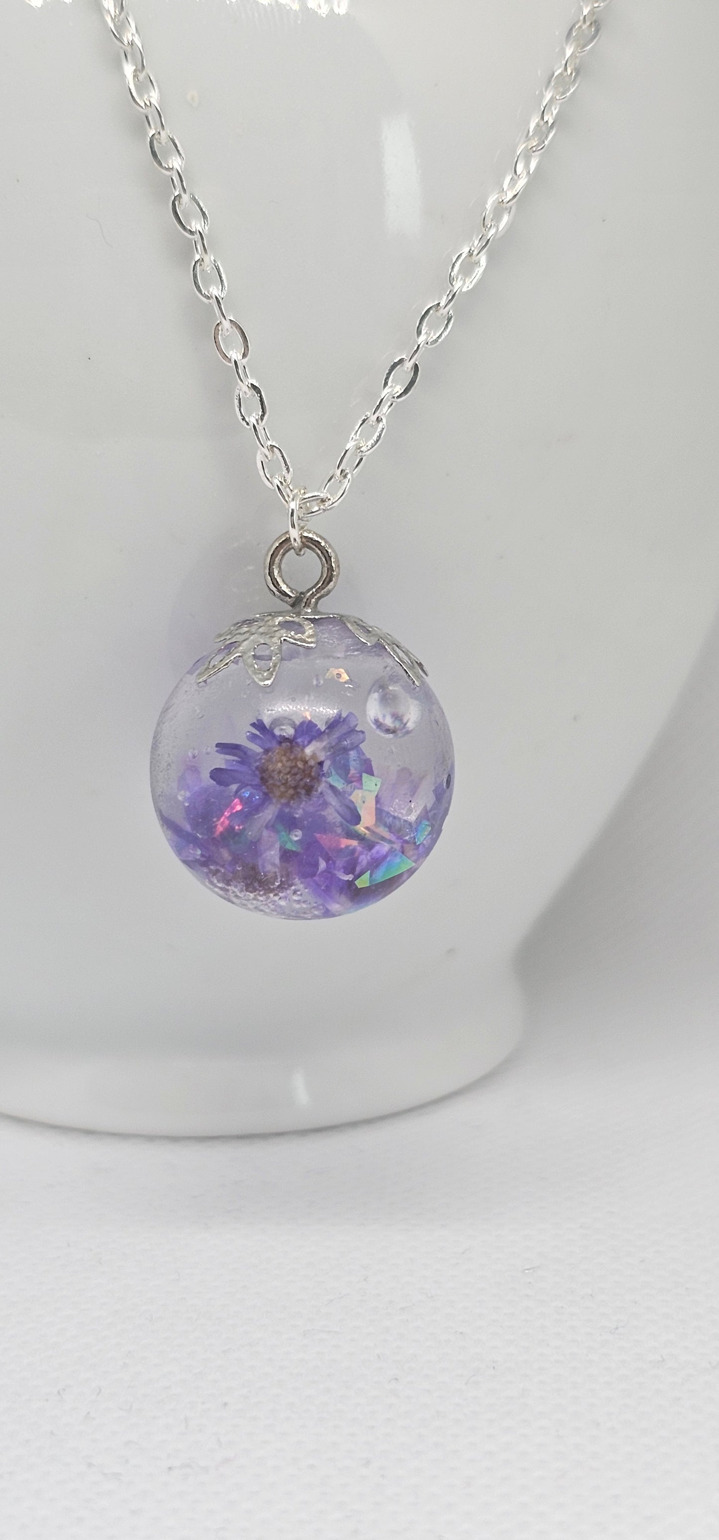 Dreamy Orb Jewellery Set – Purple Floral Resin Necklace & Earrings image 2