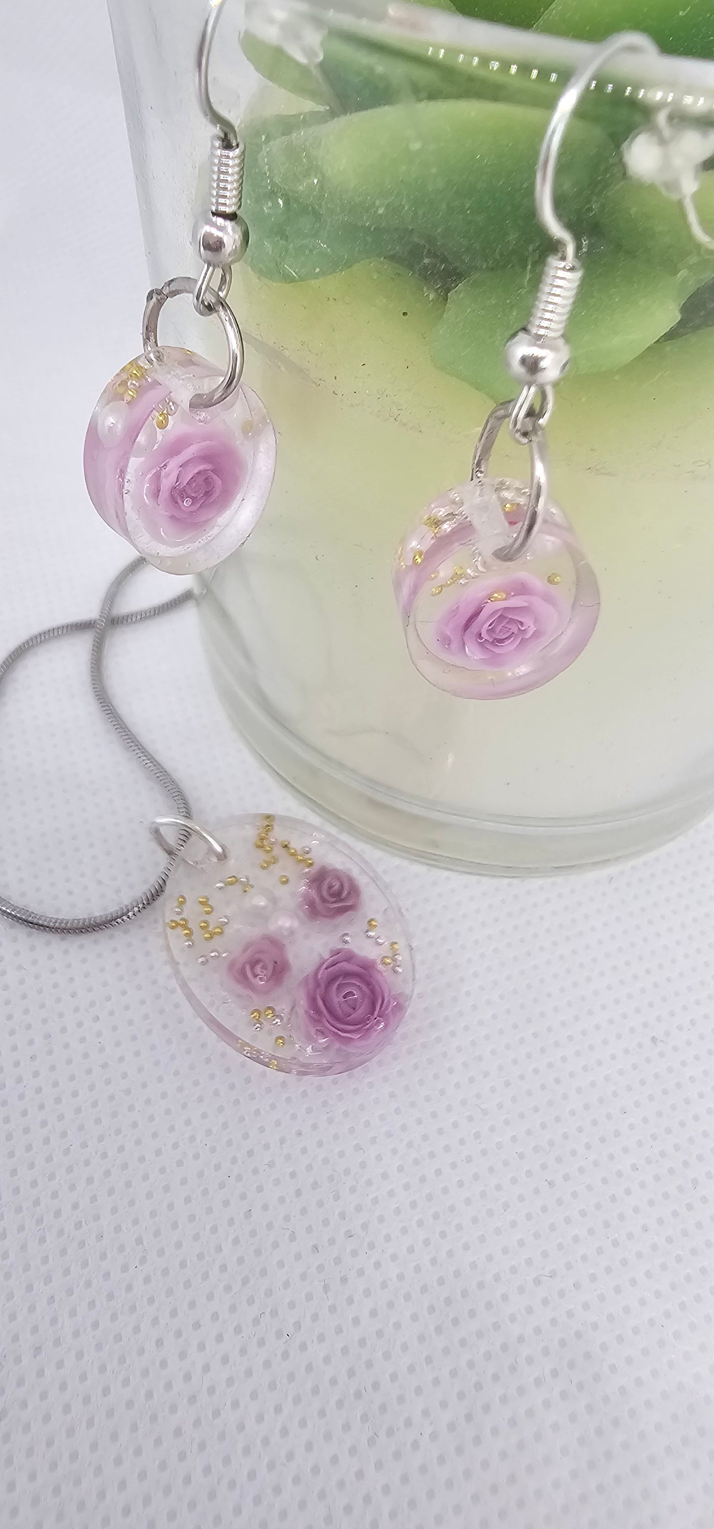 Pink Rose Garden Jewellery Set – Stainless Steel Necklace & Earrings image 0