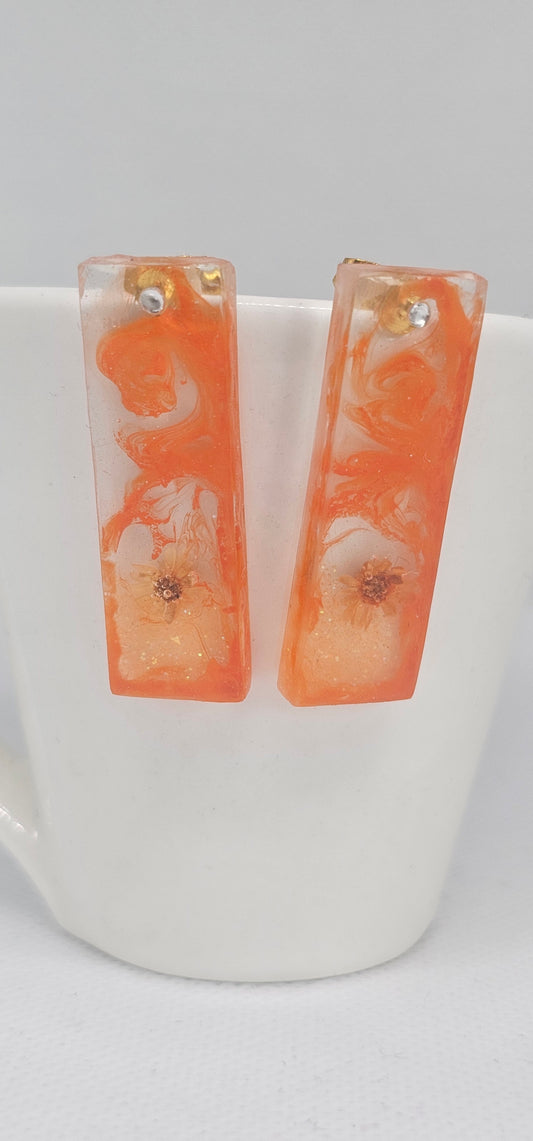 Sunburst Resin Earrings | Handmade Rectangle Drops | Art Collection image 0