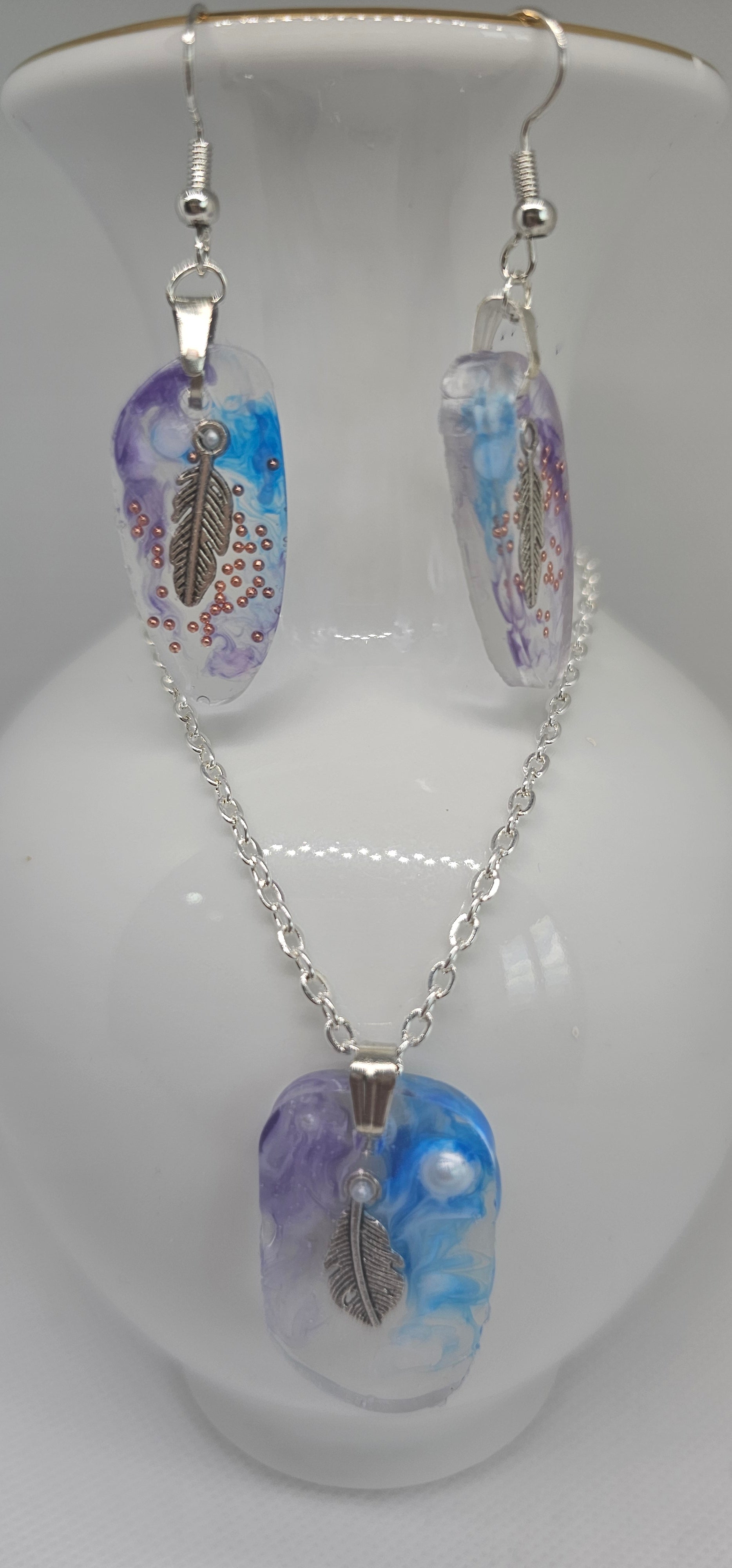 Feather Dream Resin Jewellery Set – Stainless Steel Earrings & Necklace image 0