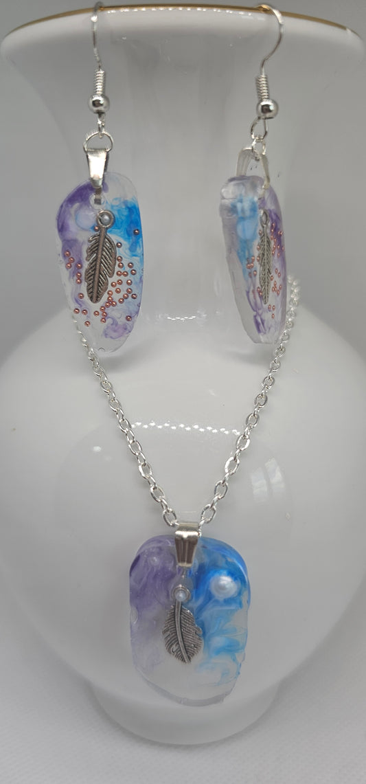 Feather Dream Resin Jewellery Set – Stainless Steel Earrings & Necklace image 0