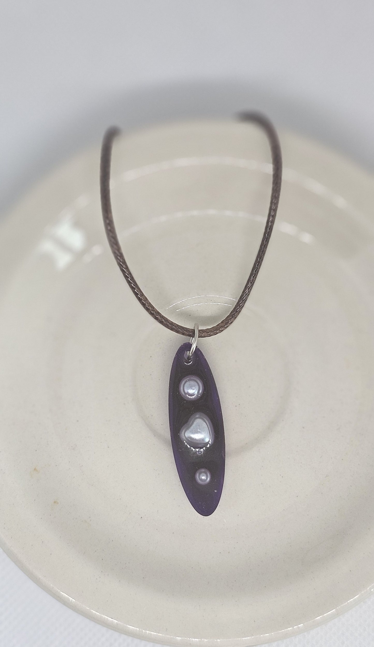 Deep Violet Resin Necklace with Heart & Pearls | Gentle Collection image 0