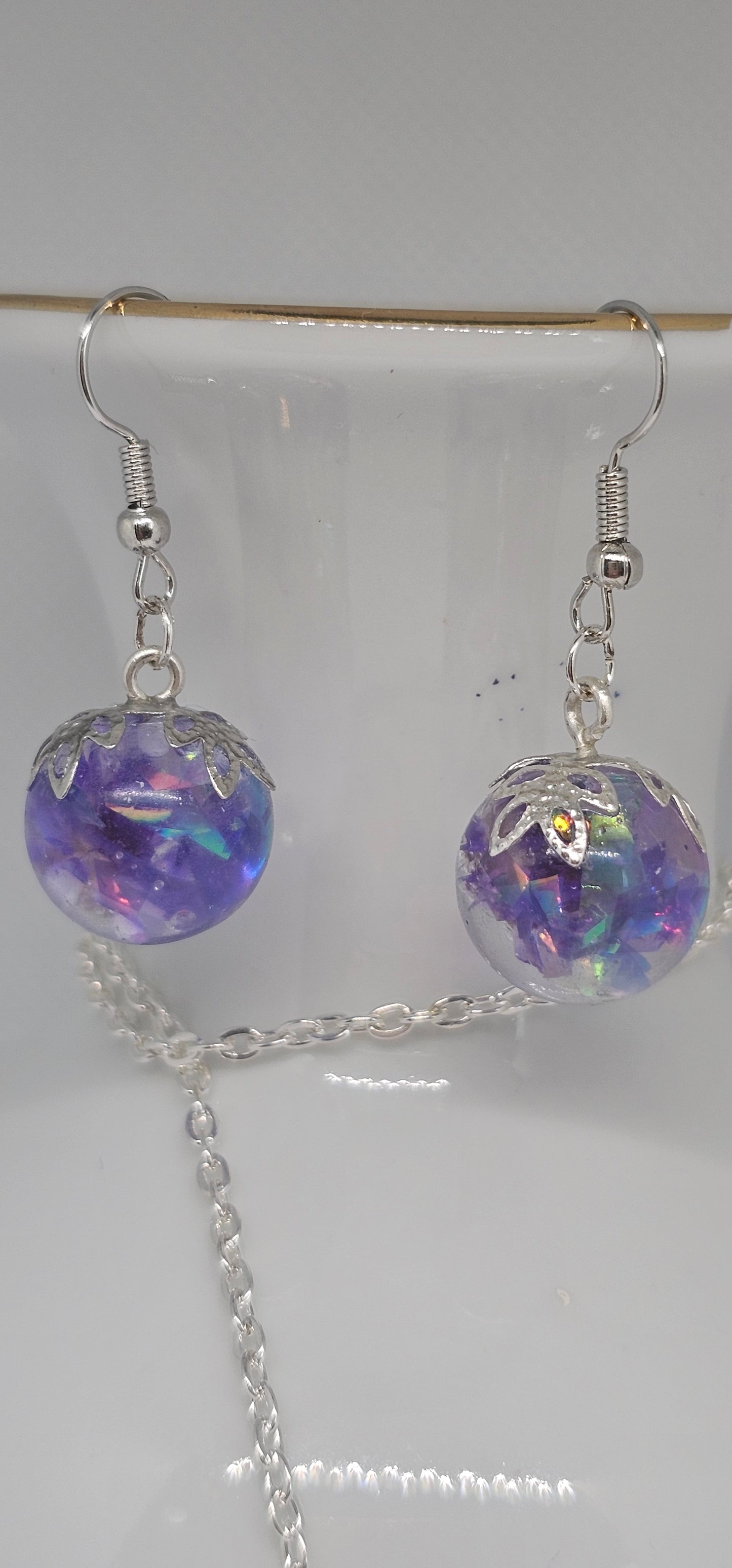 Dreamy Orb Jewellery Set – Purple Floral Resin Necklace & Earrings image 1