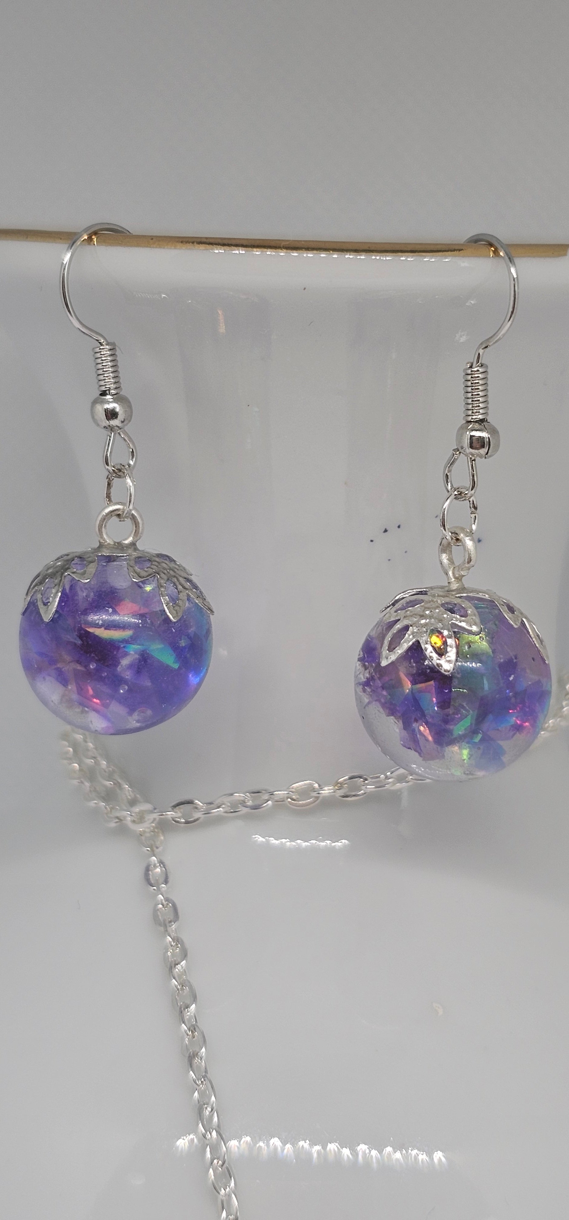 Dreamy Orb Jewellery Set – Purple Floral Resin Necklace & Earrings image 1