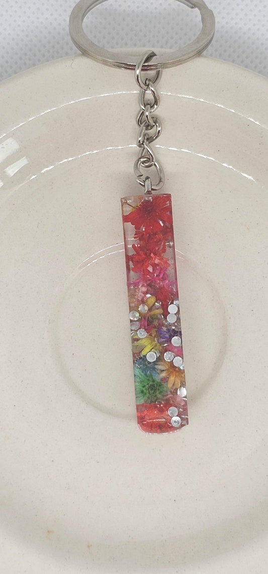 Rainbow Garden Resin Keyring – Real Dried Flowers image 0