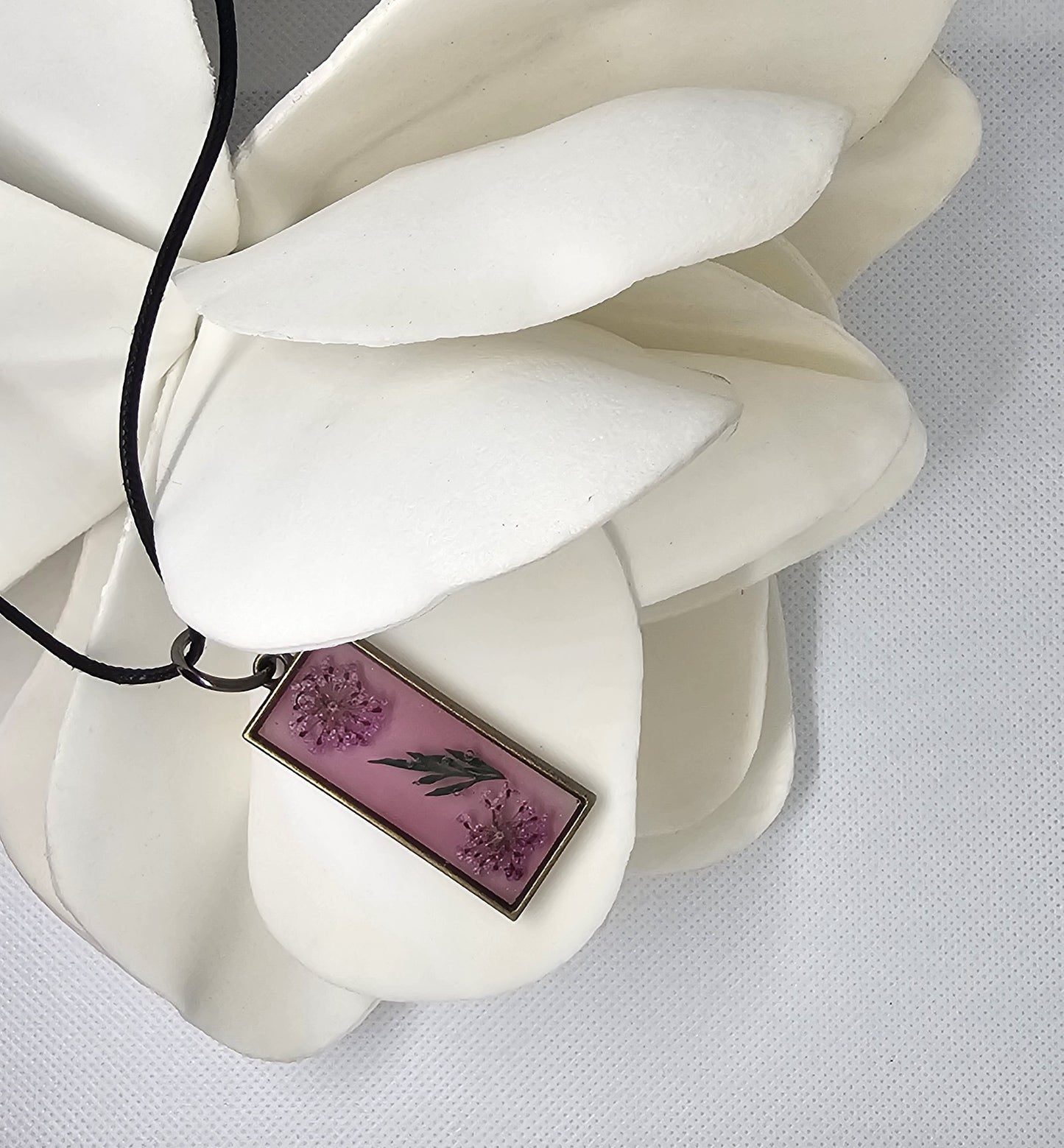 Wild Meadow Botanical Pendant – Antique Bronze & Resin Necklace image 2