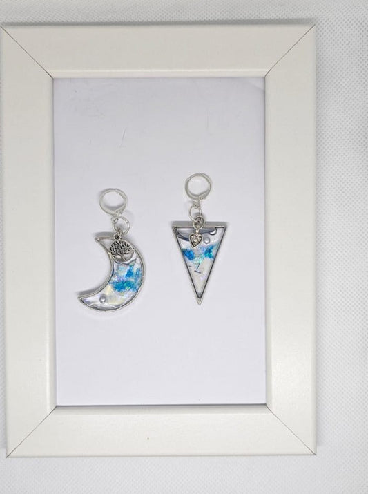 Celestial Duo – Handmade Resin Earrings (Moon & Triangle)