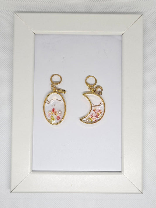 Bloom & Moon – Handmade Resin Earrings (Gold-Tone Mismatch Set)