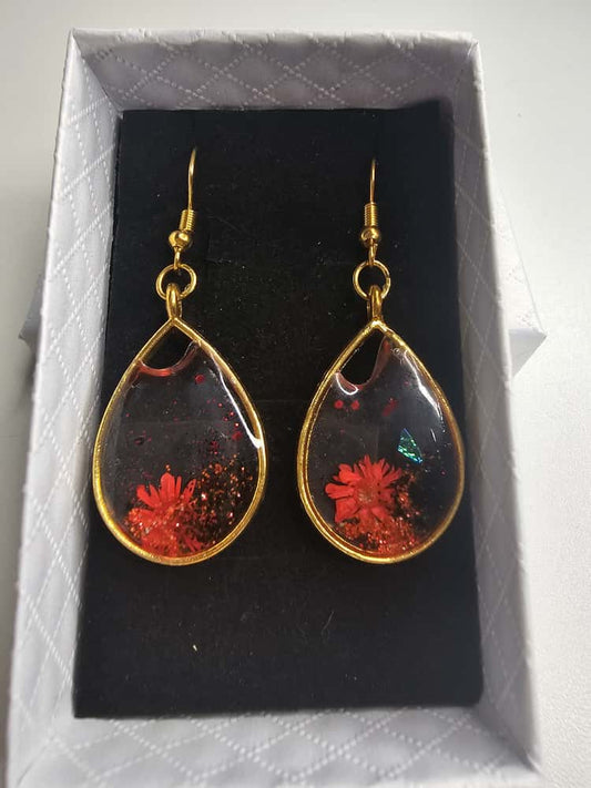 Crimson Bloom Resin-Earrings