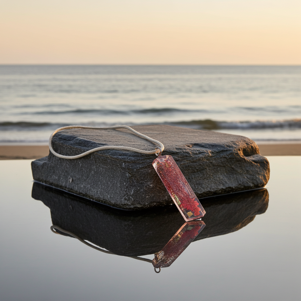 Red Floral Resin Pendant Necklace | Grounding Collection