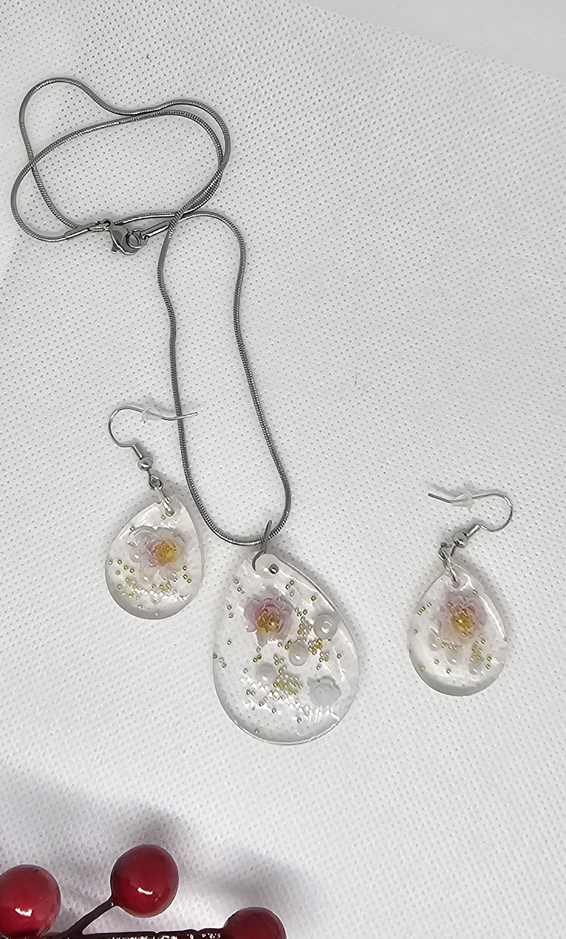 Blossom Raindrop Jewellery Set – Stainless Steel & Resin image 2