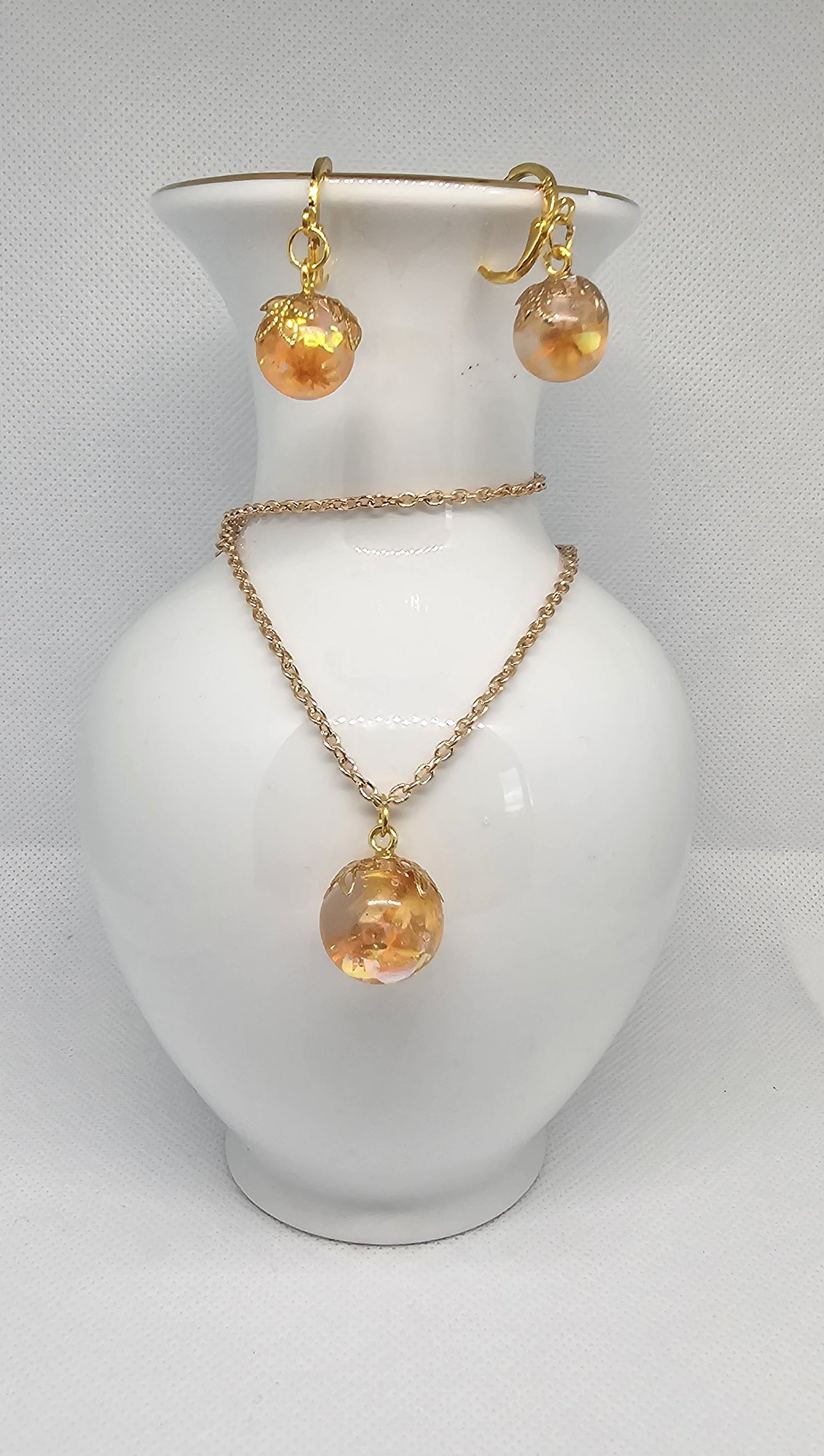Golden Glow Orb Set – Silver-Plated Resin Necklace & Earrings image 0