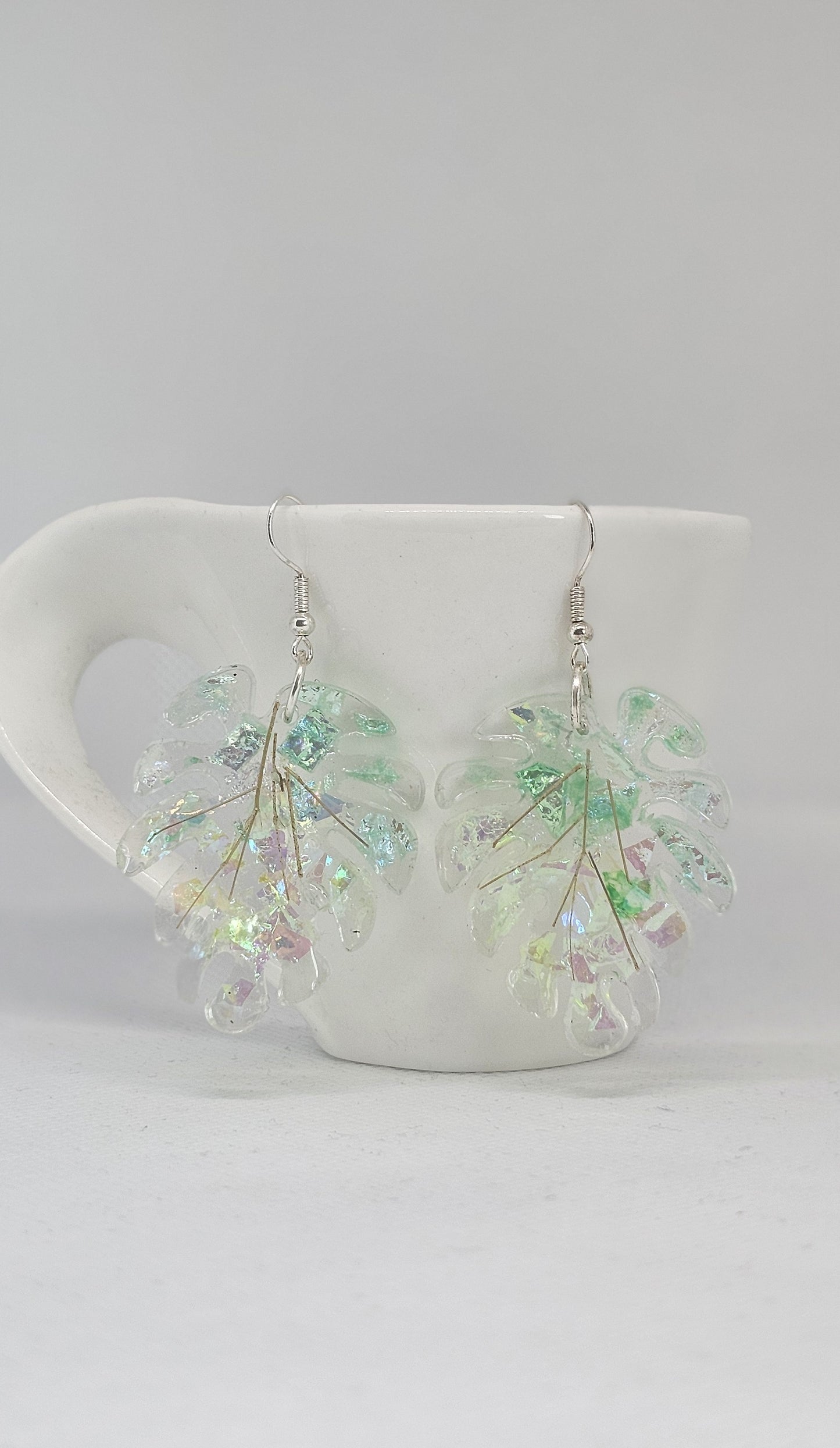 Tropical Mist Leaf Earrings – Iridescent Resin with Stainless Steel Hooks image 0