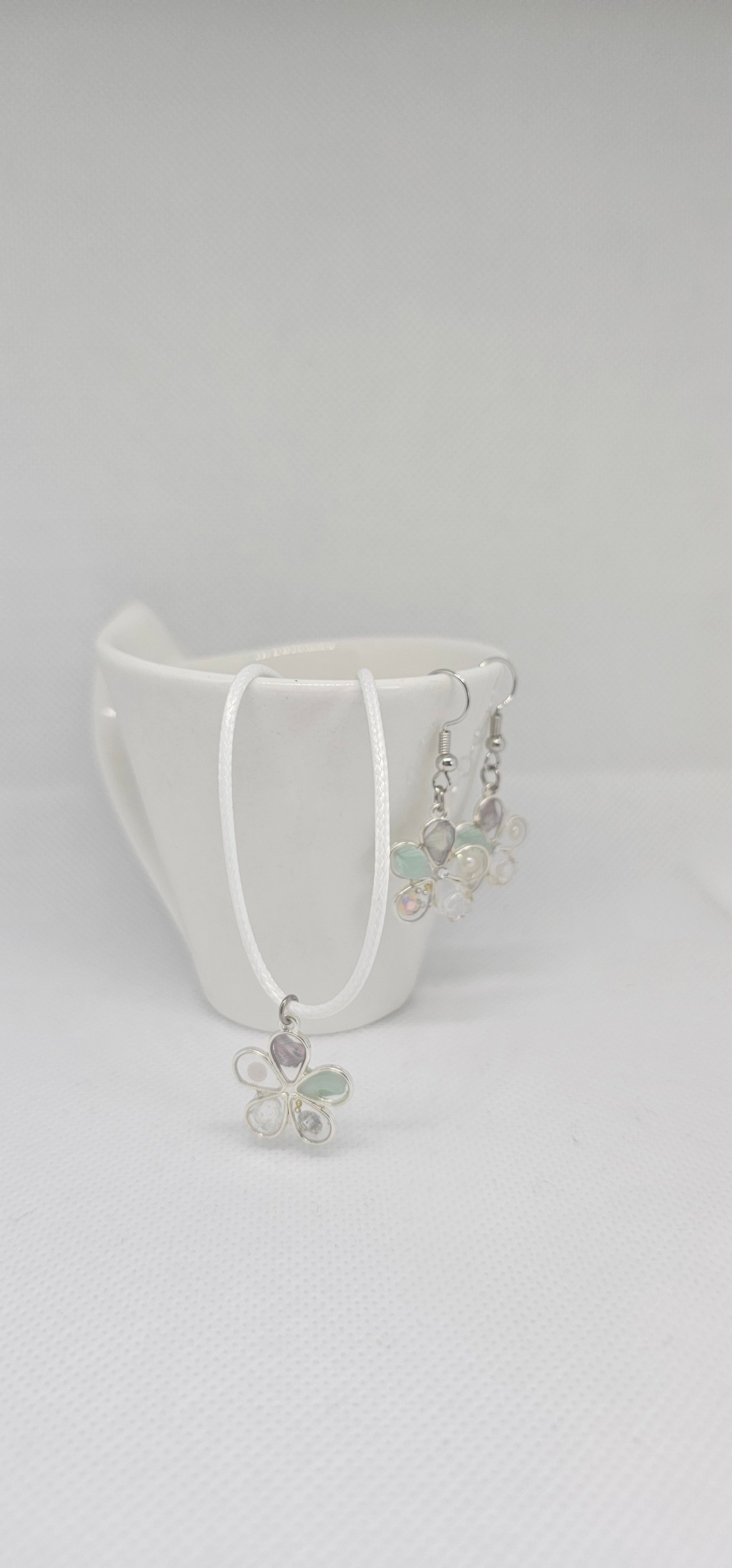 Pastel Flower Resin Jewellery Set – Stainless Steel Earrings & Necklace image 0
