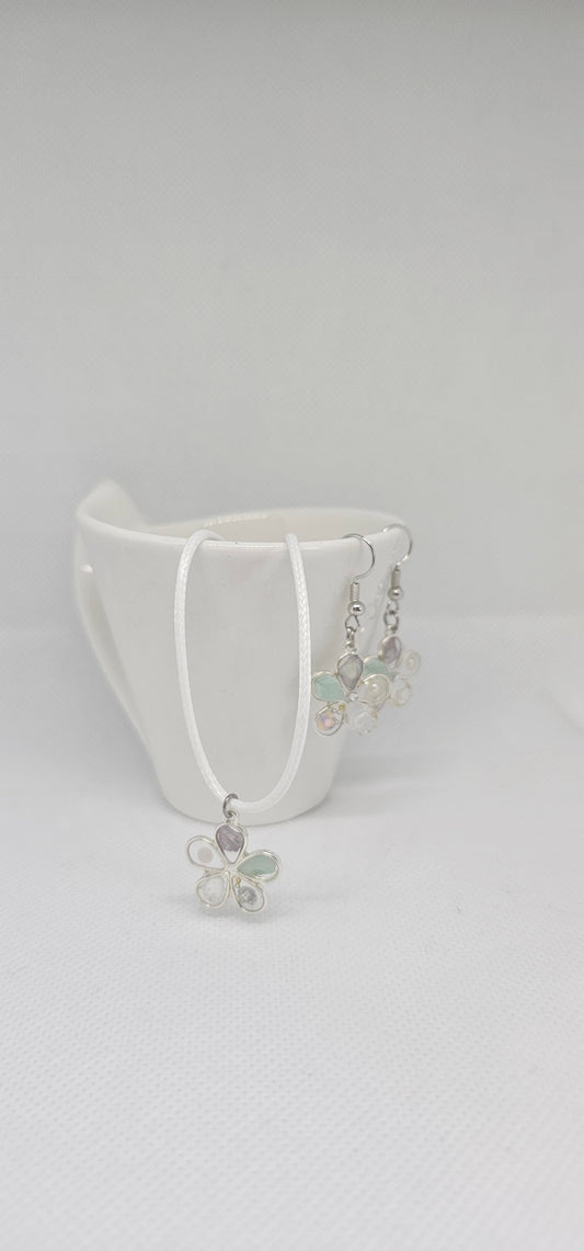 Pastel Flower Resin Jewellery Set – Stainless Steel Earrings & Necklace image 0