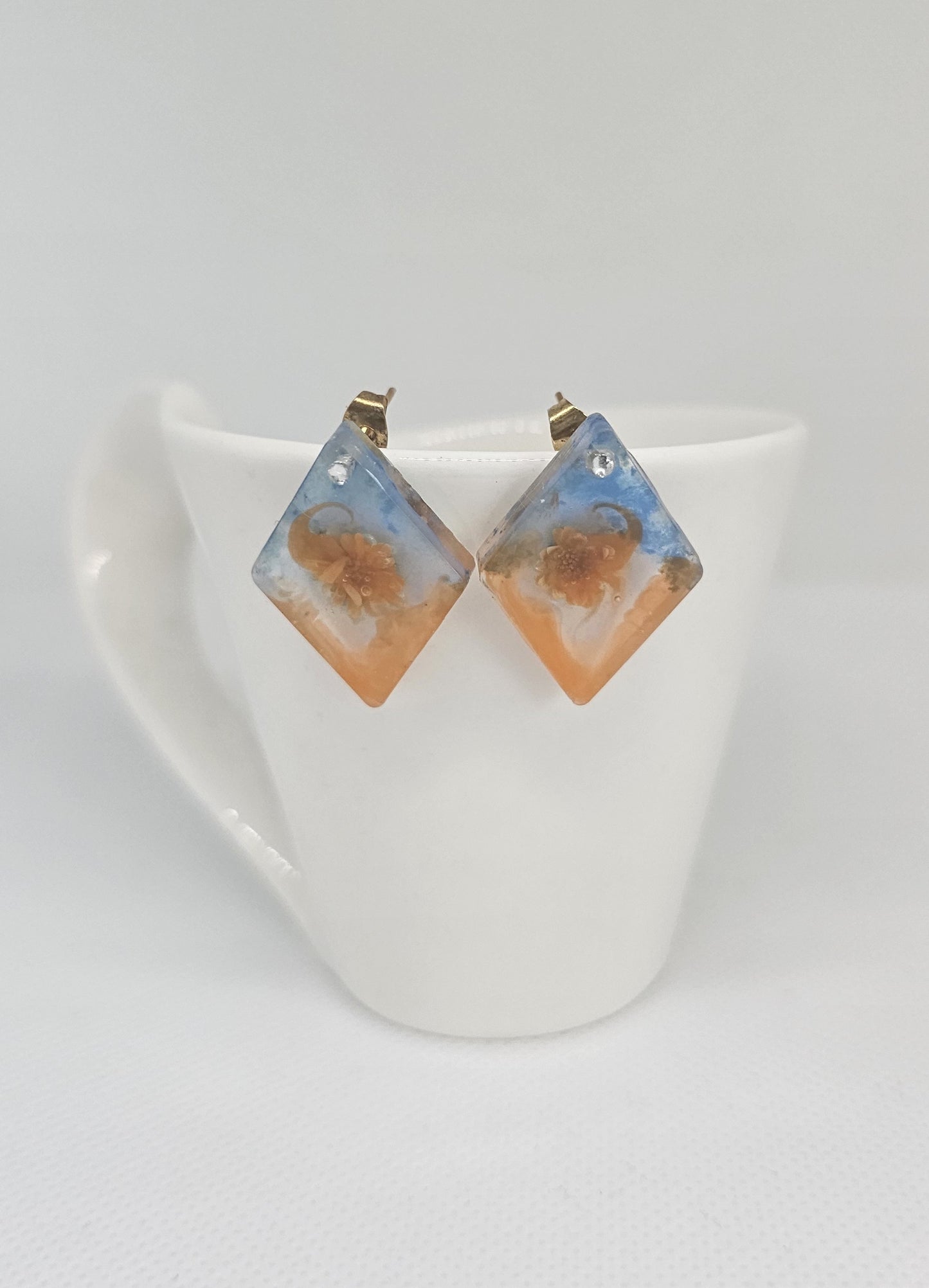 Diamond Resin Earrings with Orange Flowers | Art Collection image 1