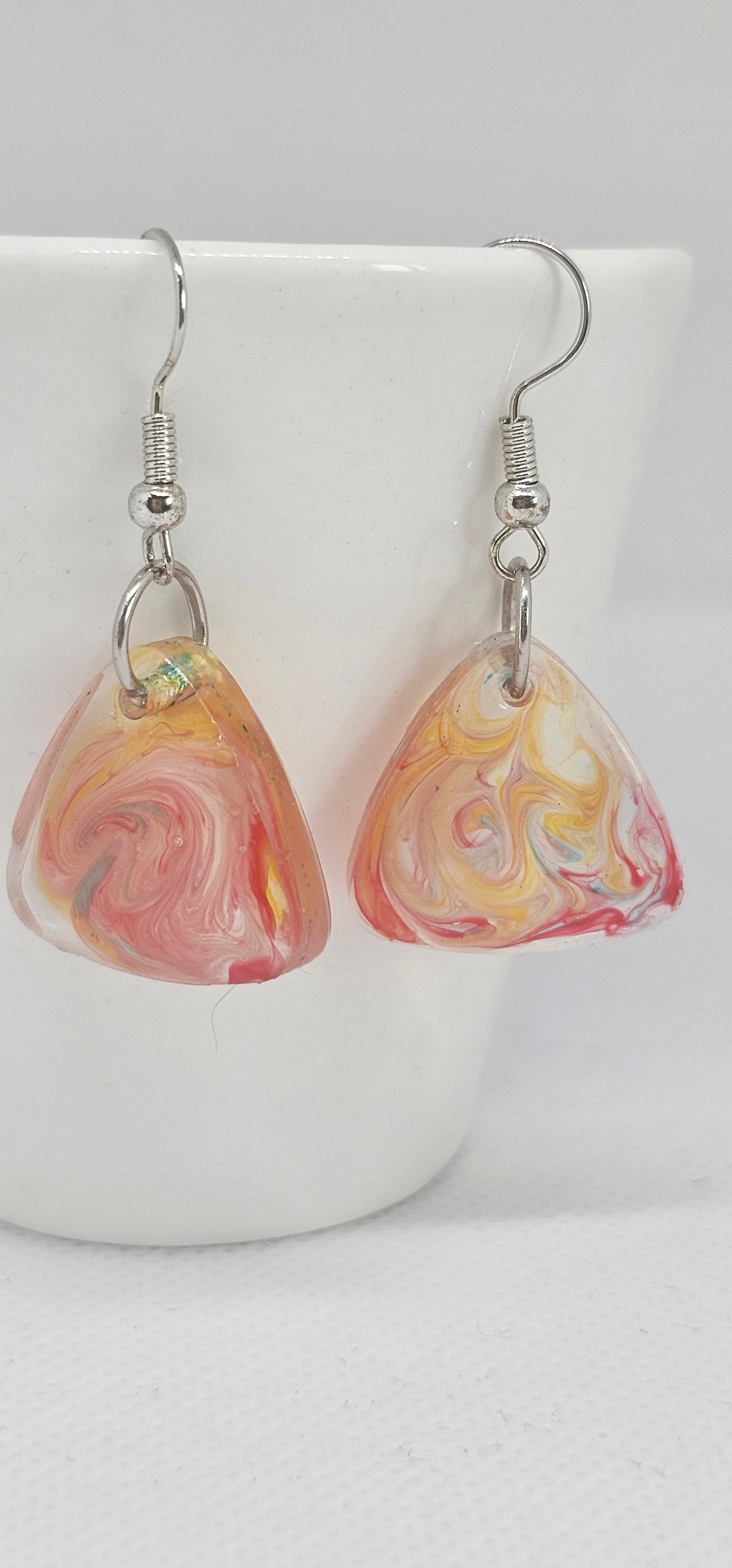 Sunset Swirl Triangle Resin Earrings | Handmade Statement Drops | Art Collection image 0