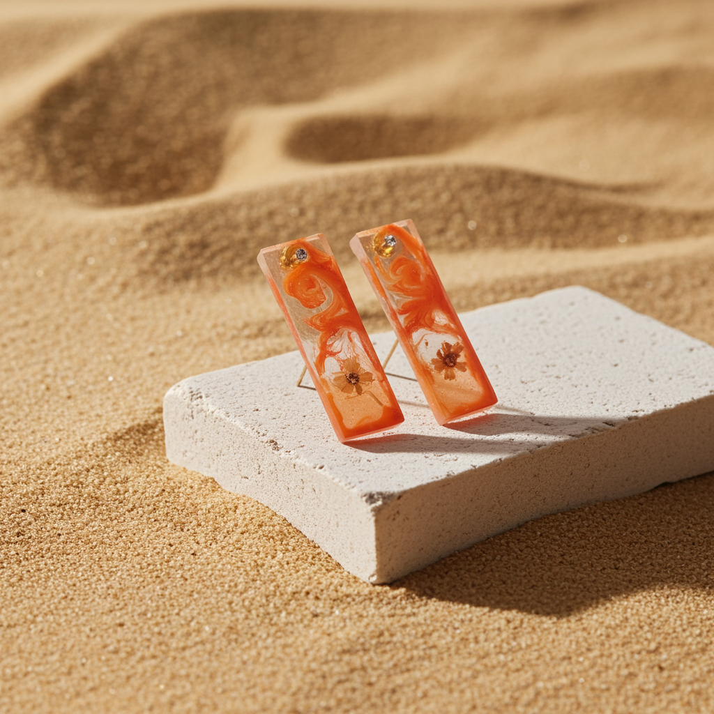 Sunburst Resin Earrings | Handmade Rectangle Drops | Art Collection