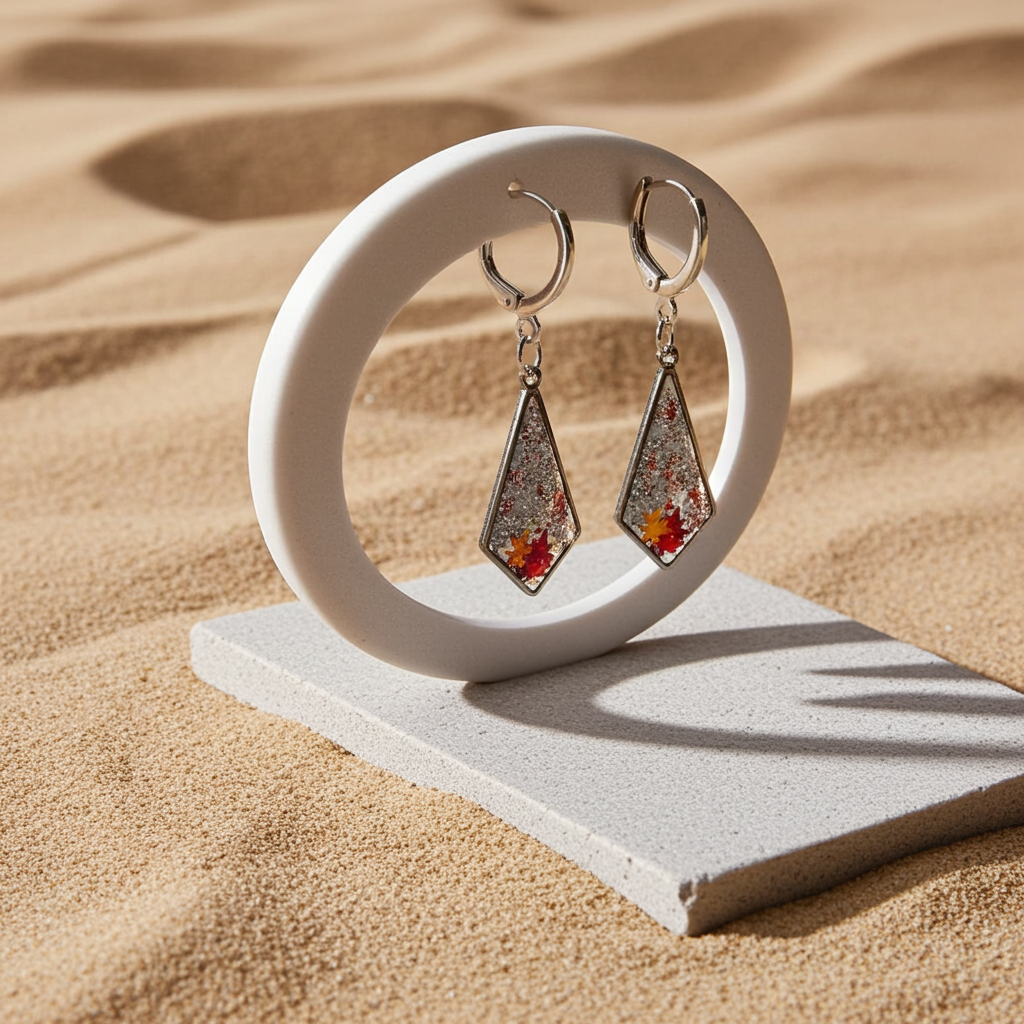 Handmade – Autumn Flame Resin Earrings (silver-plated hoops)