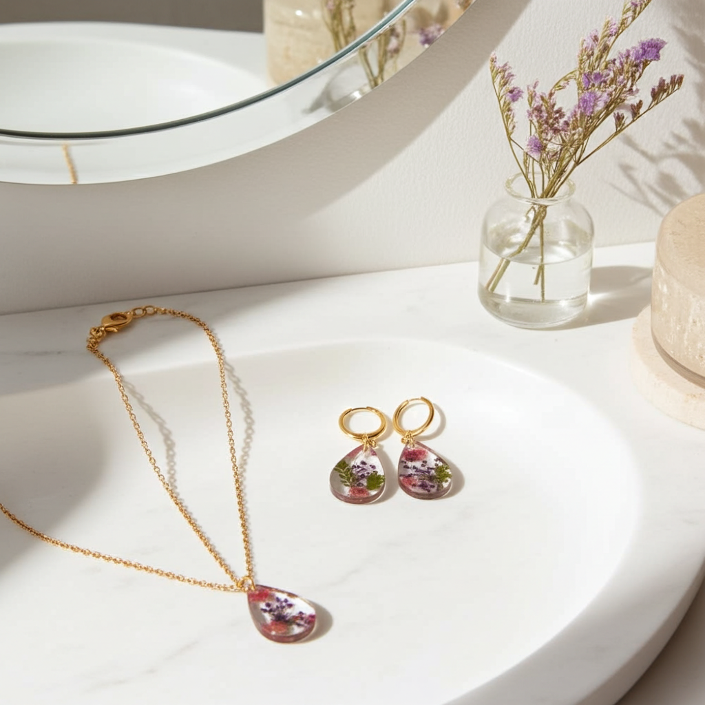 Handmade – Wildflower Glow Resin Jewellery Set (Necklace & Earring)