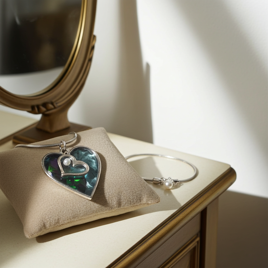 Handmade – Moonlit Heart Resin Jewellery Set (Necklace & Earrings)