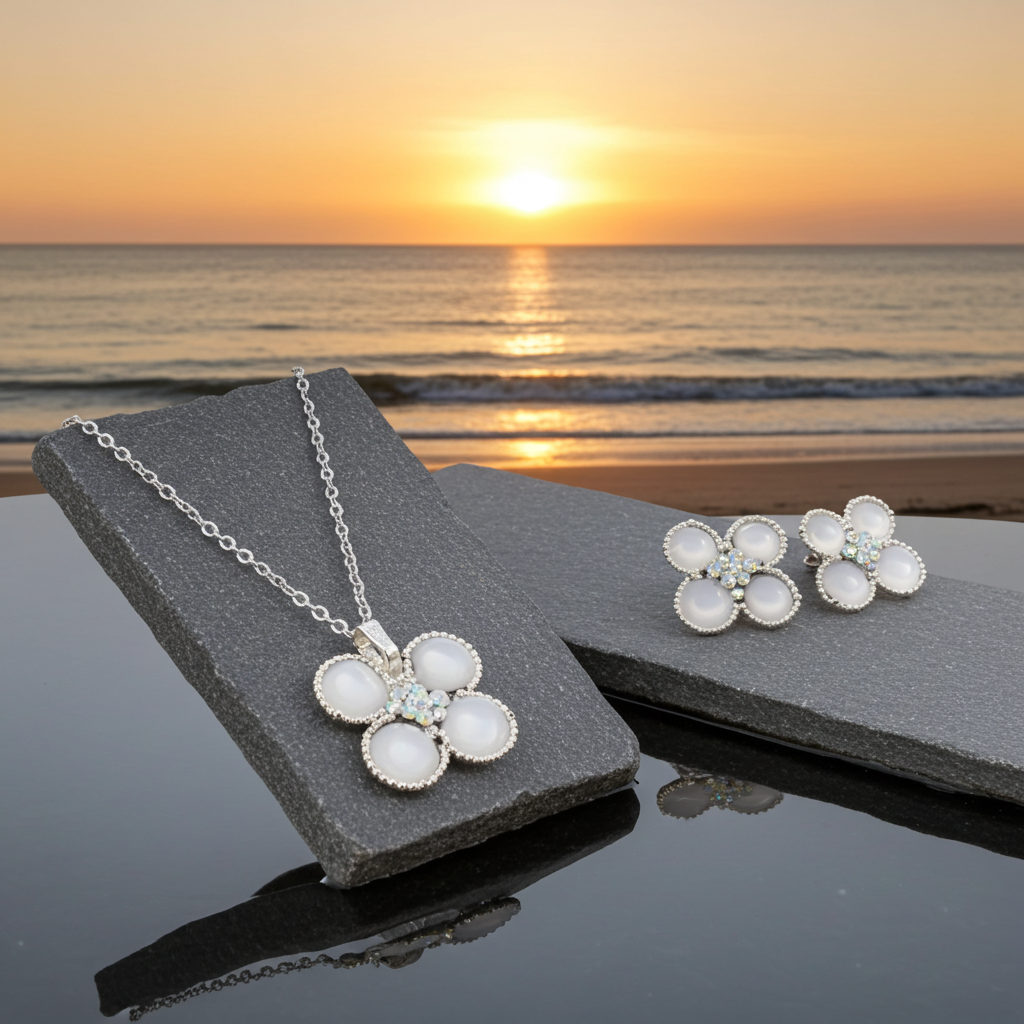 Ivory Bloom Resin Jewellery Set – Handmade Necklace & Earrings | Resin & Root
