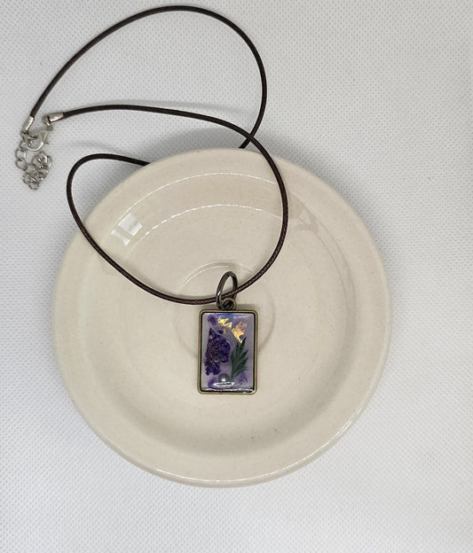 Lavender Meadow – Rectangular Resin Pendant with Real Pressed Flowers image 0