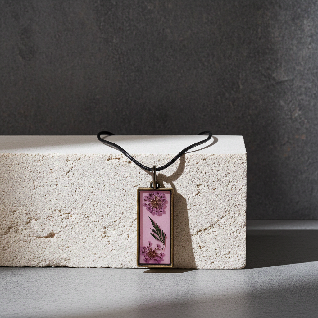 Wild Meadow Botanical Pendant – Antique Bronze & Resin Necklace