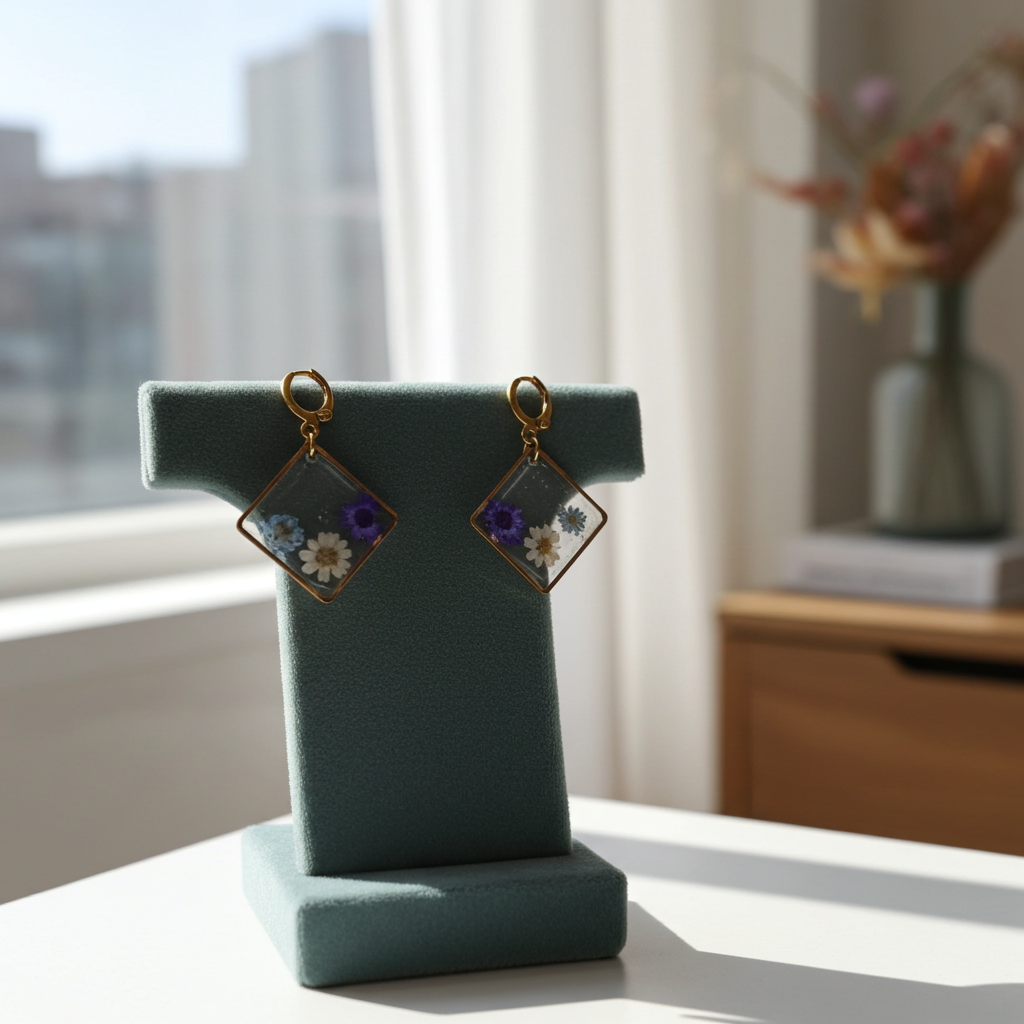 Handmade – Blue Meadow Resin Earrings