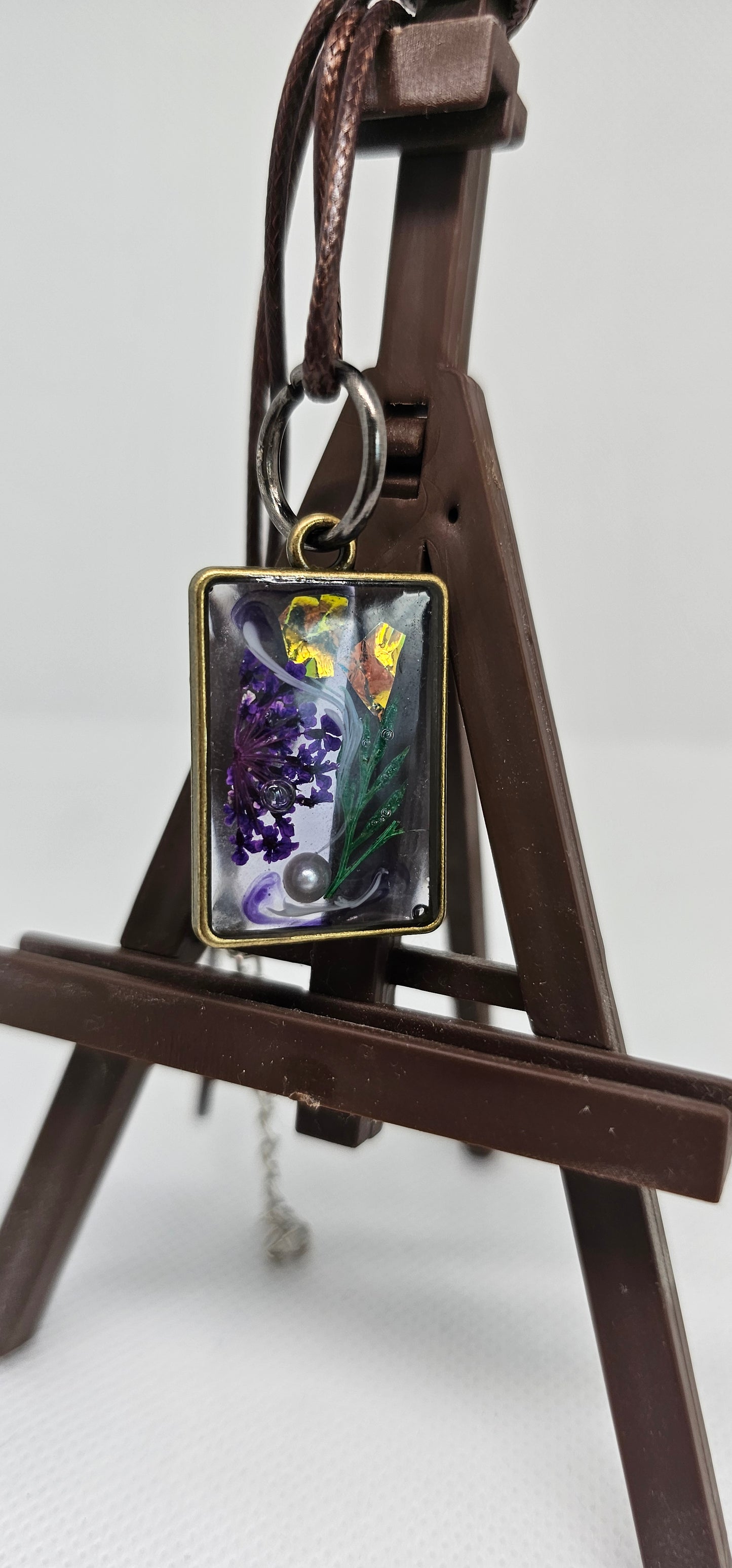 Lavender Meadow – Rectangular Resin Pendant with Real Pressed Flowers image 1