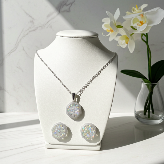 Handmade Opalescent Resin Jewellery Set | Necklace & Earrings – Resin & Root