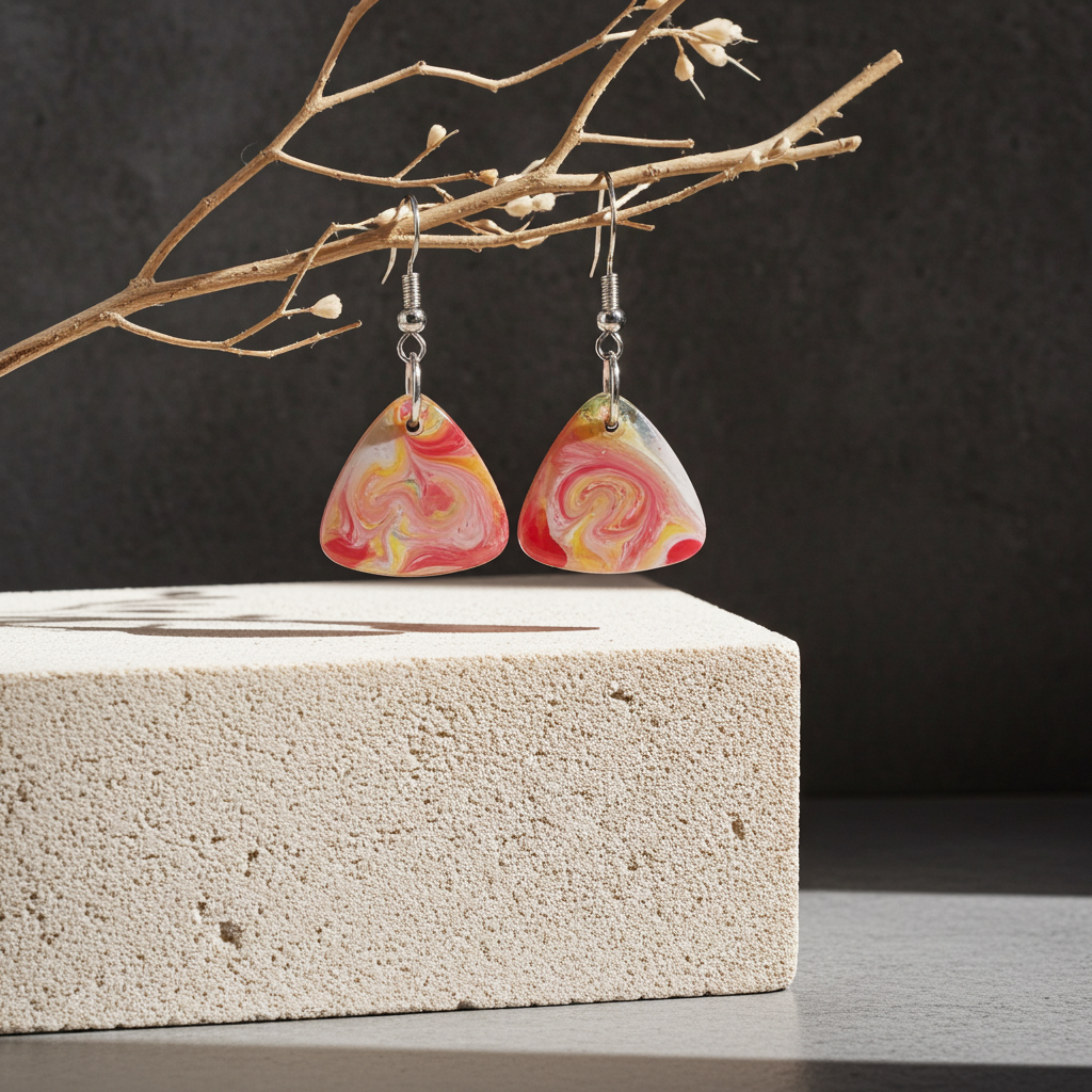 Sunset Swirl Triangle Resin Earrings | Handmade Statement Drops | Art Collection