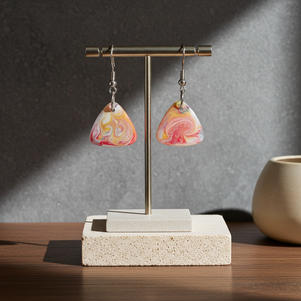 Sunset Swirl Triangle Resin Earrings | Handmade Statement Drops | Art Collection