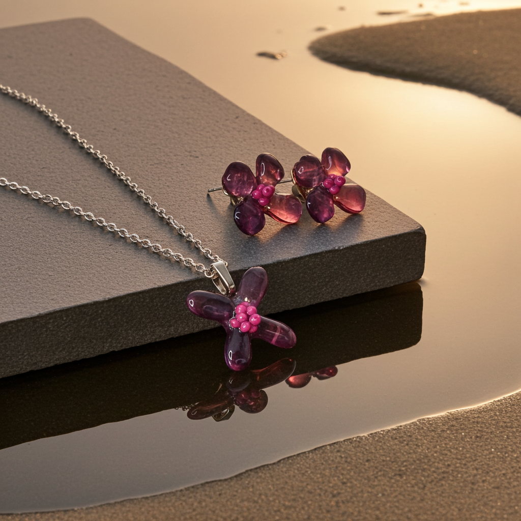 Burgundy Bloom Resin Jewellery Set – Handcrafted Necklace & Earrings | Resin & Root