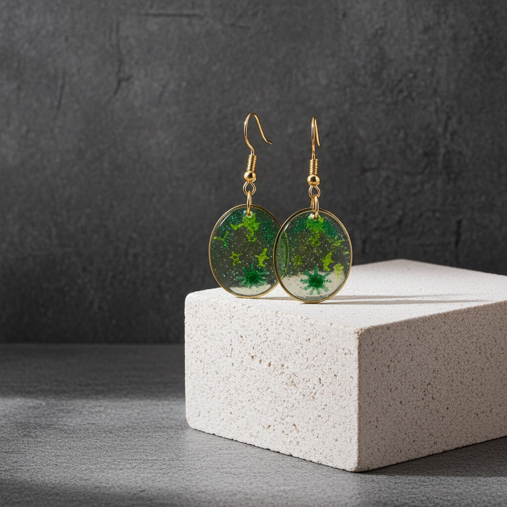 Handmade – Emerald Bloom Resin Earrings