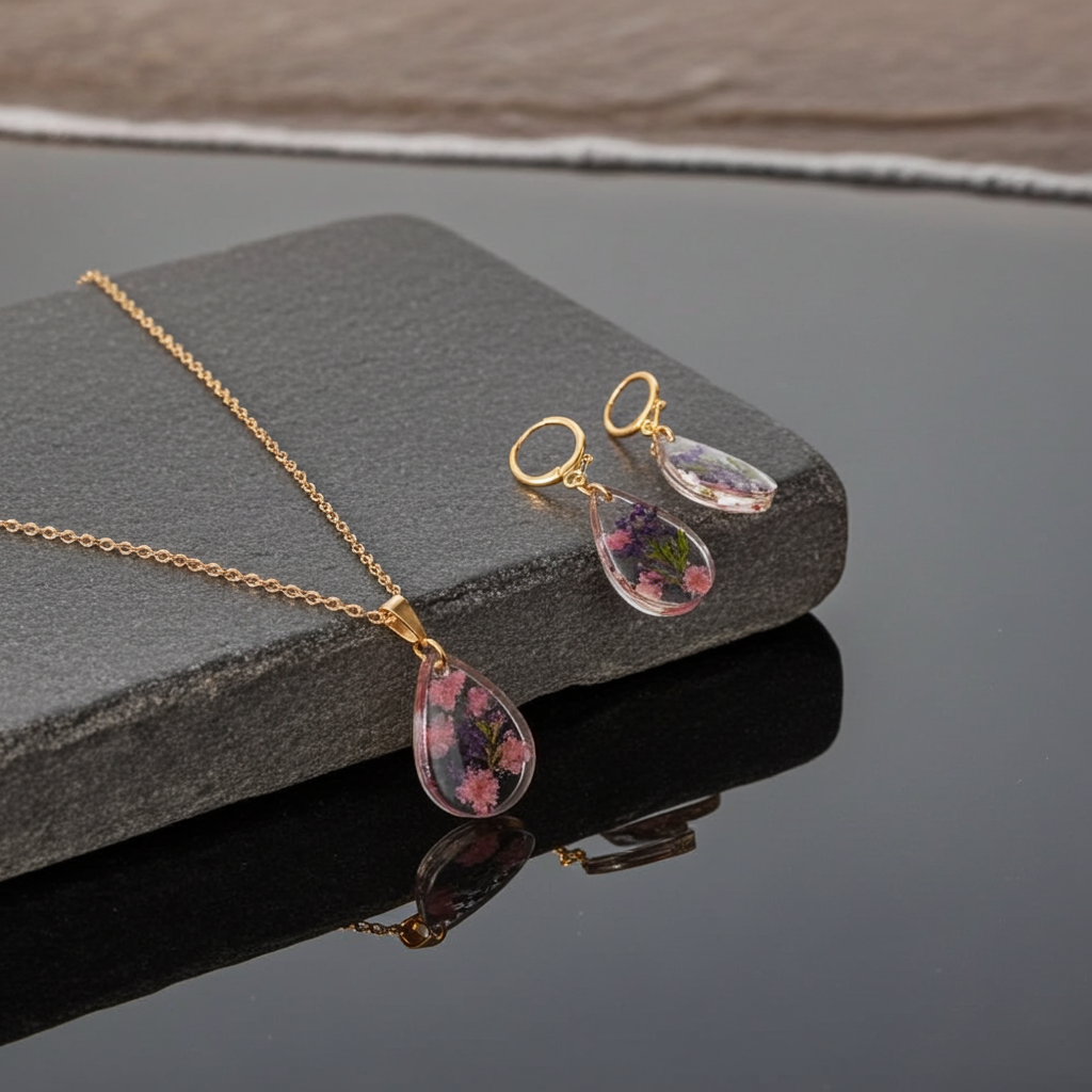Handmade – Wildflower Glow Resin Jewellery Set (Necklace & Earring)