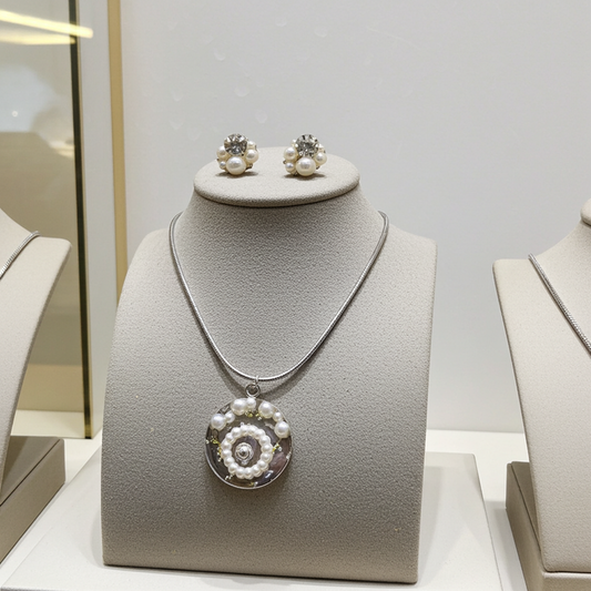 Handmade – Pearl Radiance Resin Jewellery Set (Necklace & Earrings)