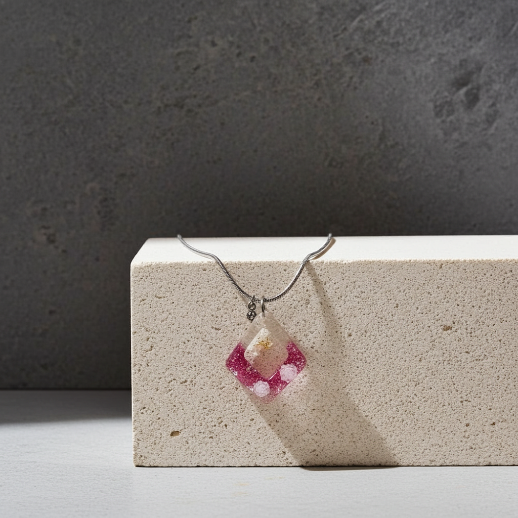 Handmade – Crimson Frost Resin Necklace