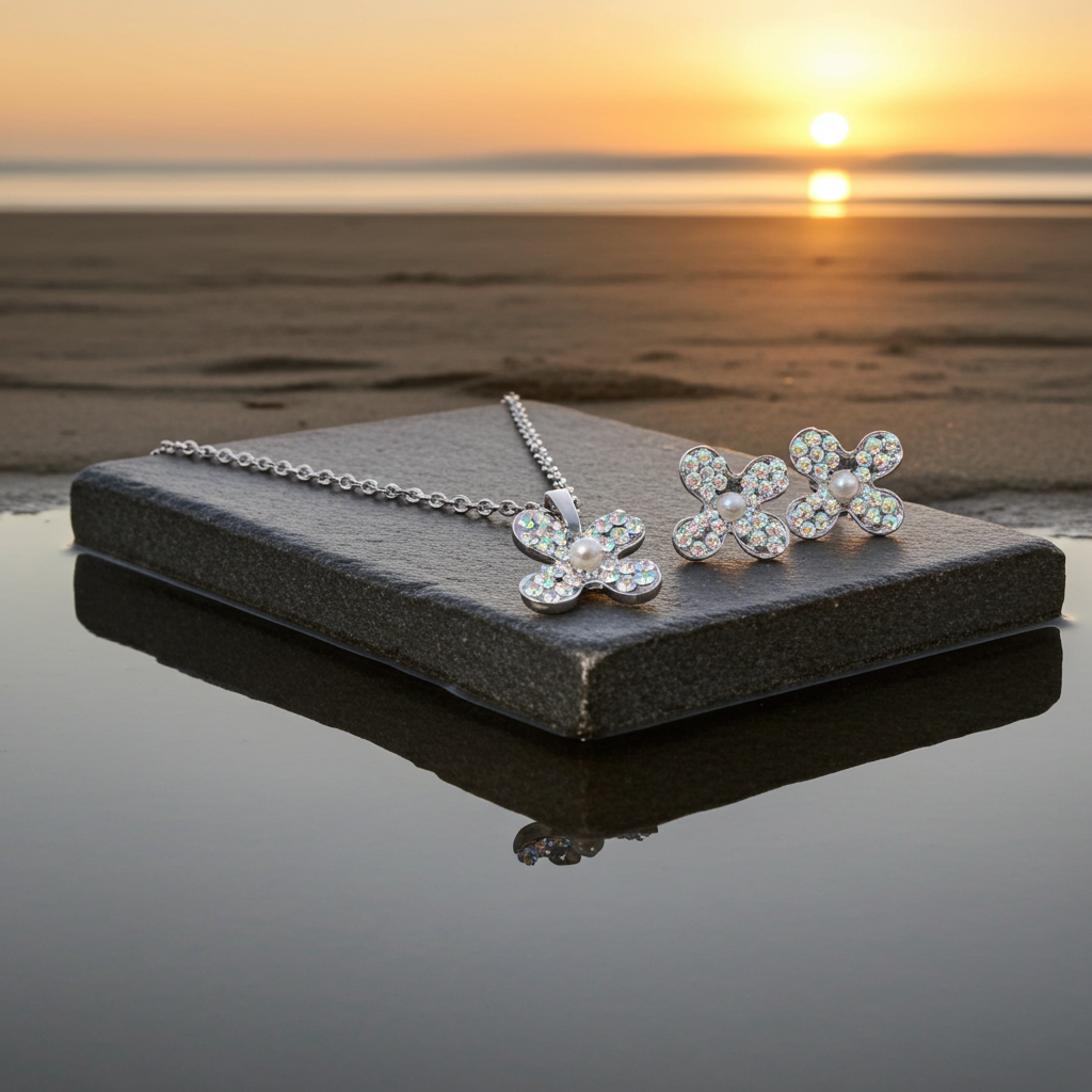 Iridescent Bloom Resin Jewellery Set – Handcrafted Flower Necklace & Earrings | Resin & Root