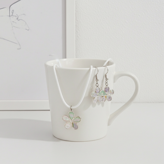 Pastel Flower Resin Jewellery Set – Stainless Steel Earrings & Necklace