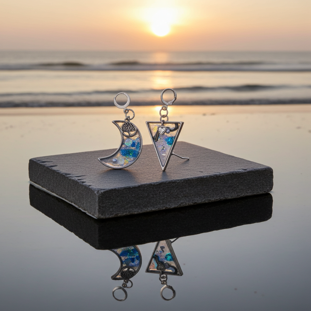 Celestial Duo – Handmade Resin Earrings (Moon & Triangle)