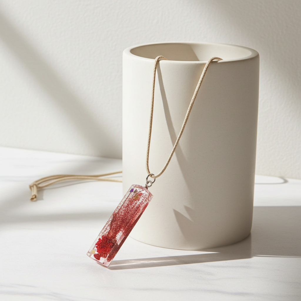 Red Floral Resin Pendant Necklace | Grounding Collection