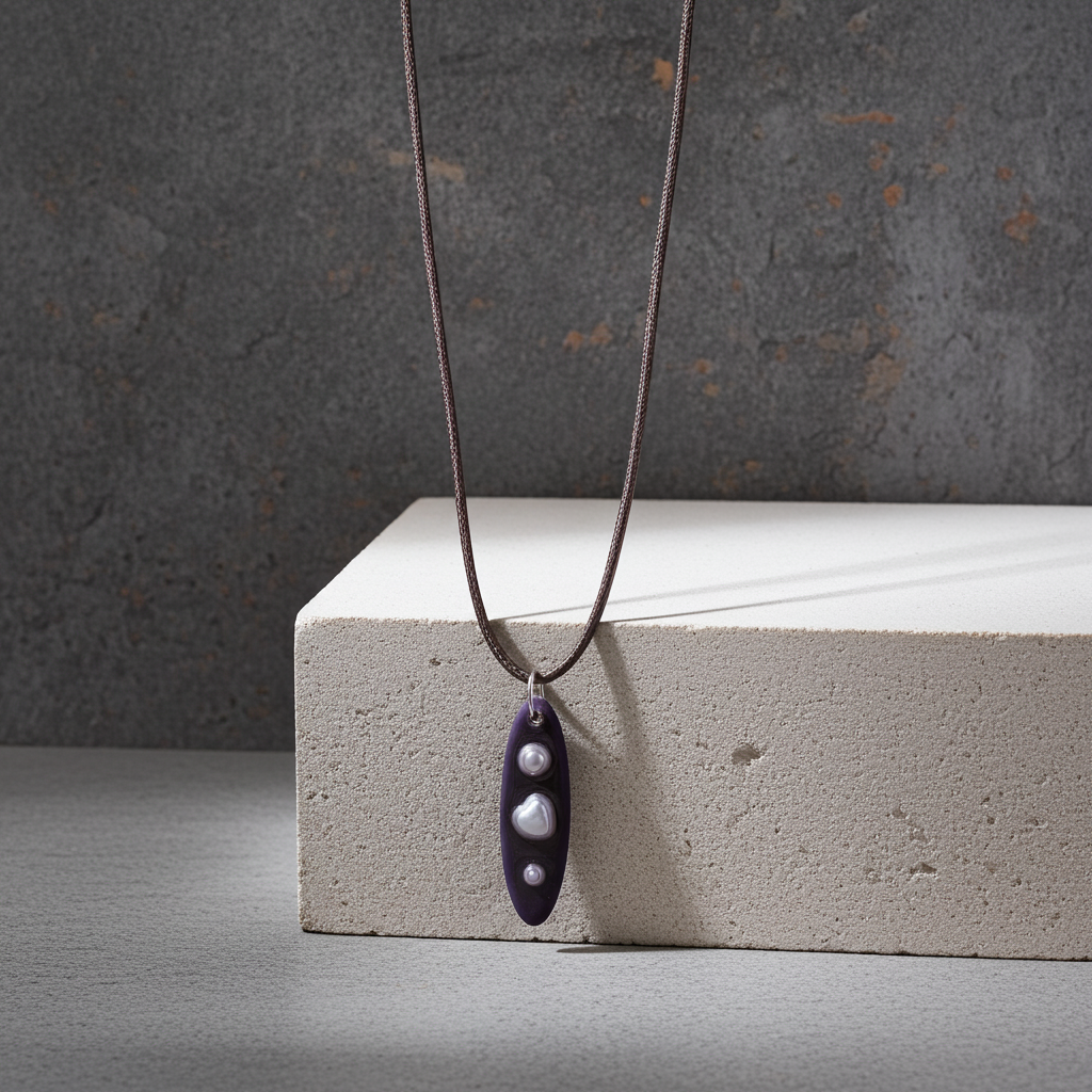 Deep Violet Resin Necklace with Heart & Pearls | HandMade/Gentle Collection