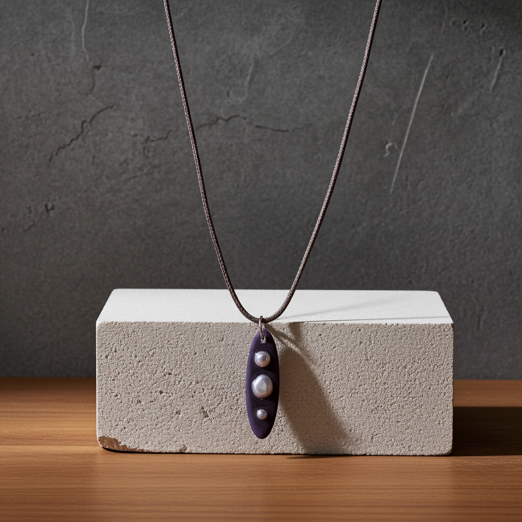 Deep Violet Resin Necklace with Heart & Pearls | HandMade/Gentle Collection