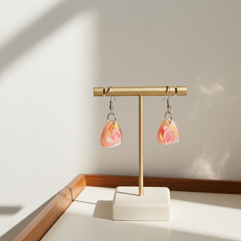 Sunset Swirl Triangle Resin Earrings | Handmade Statement Drops | Art Collection