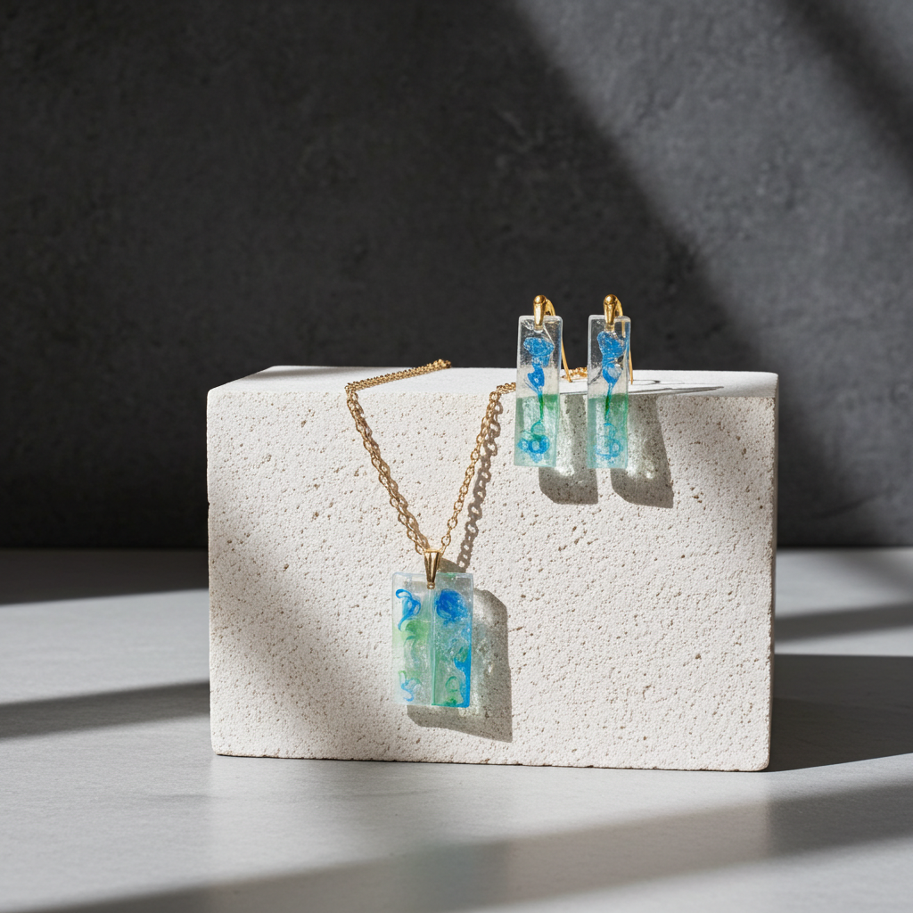 Handmade – Ocean Bloom Resin Jewellery Set (Necklace & Earrings)