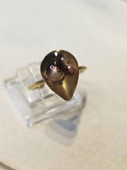 Golden Drop Pearl Ring – One Size Adjustable