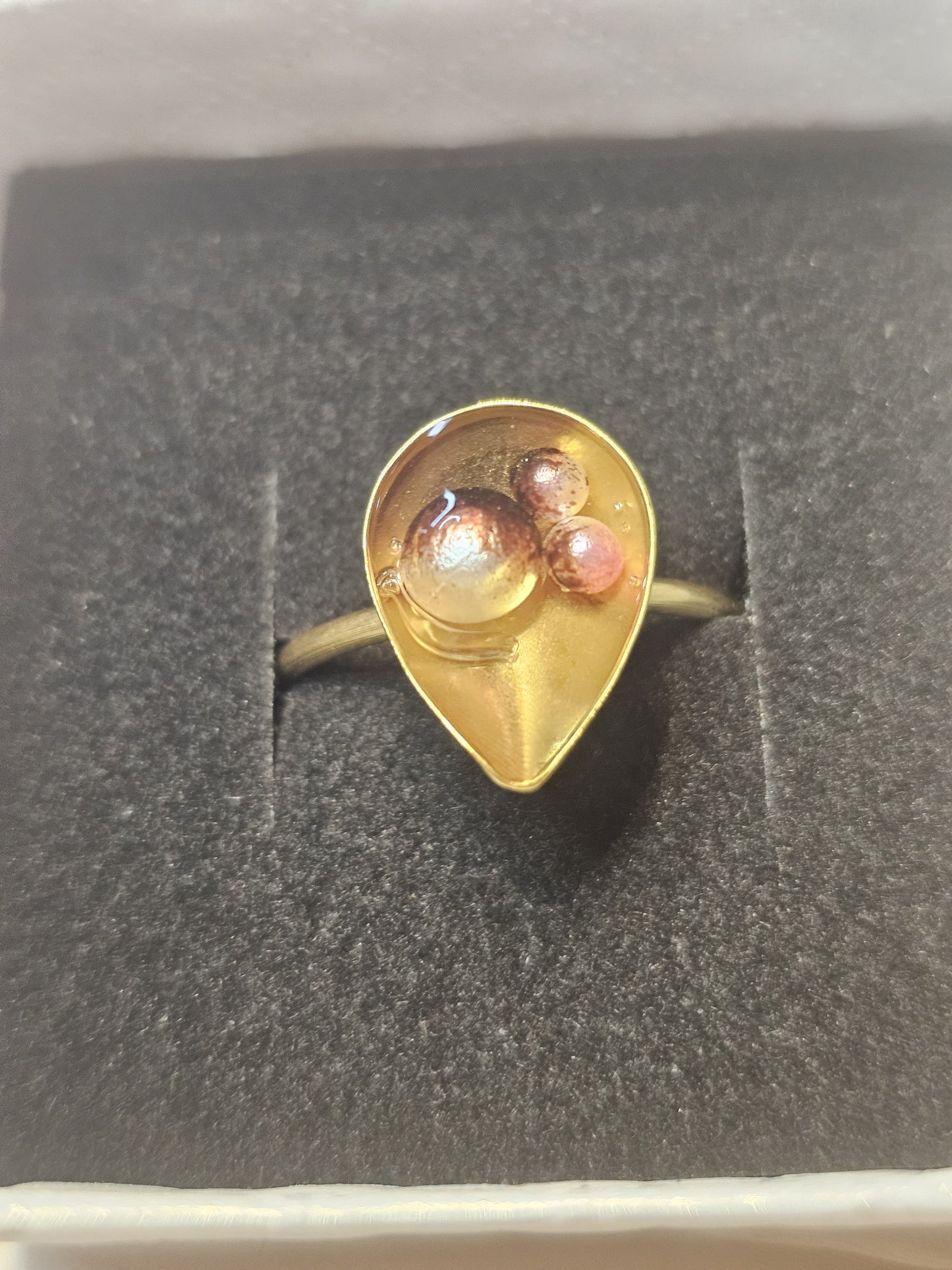 Golden Drop Pearl Ring – One Size Adjustable