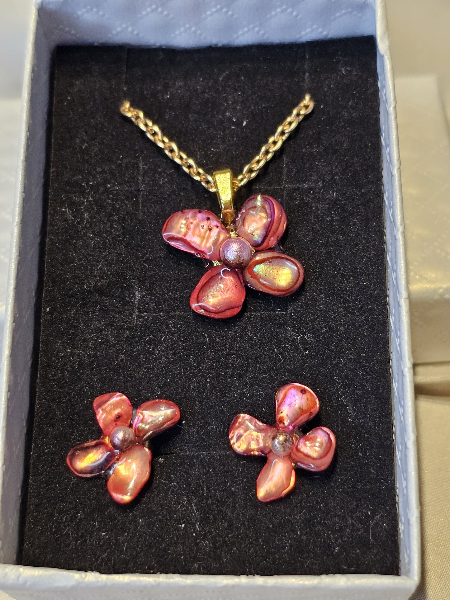 Rose Amethyst Bloom Resin Jewellery Set – Handcrafted Necklace & Earrings | Resin & Root