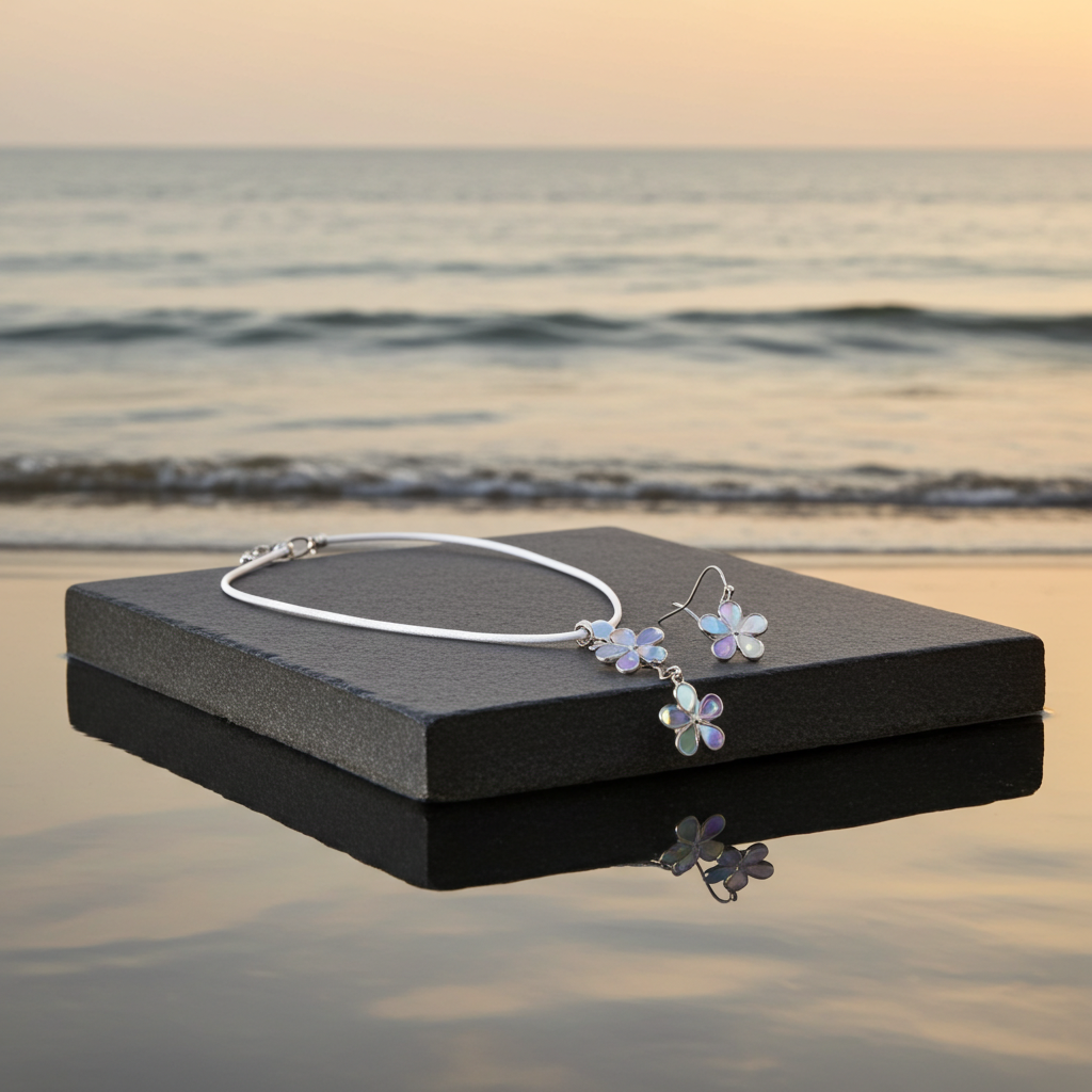 Pastel Flower Resin Jewellery Set – Stainless Steel Earrings & Necklace